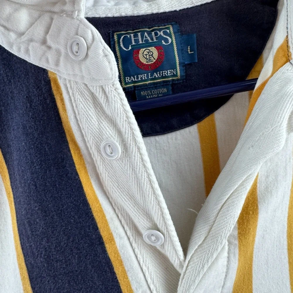 Vintage Chaps Ralph Lauren Rugby Shirt Mens Large 90s Striped Preppy Polo